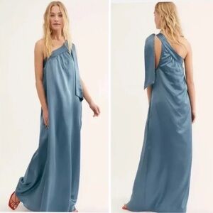 Free People Soa Maxi Silky One Shoulder Sexy Dress in Blue Prom Wedding Party